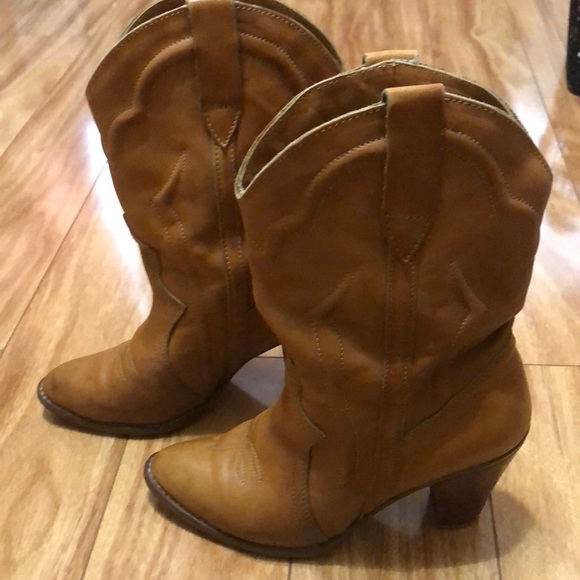Vintage Tan Brown Western Cowboy Boots Women’s Sz 7.5, Revette Creations Romania - Picture 2 of 8